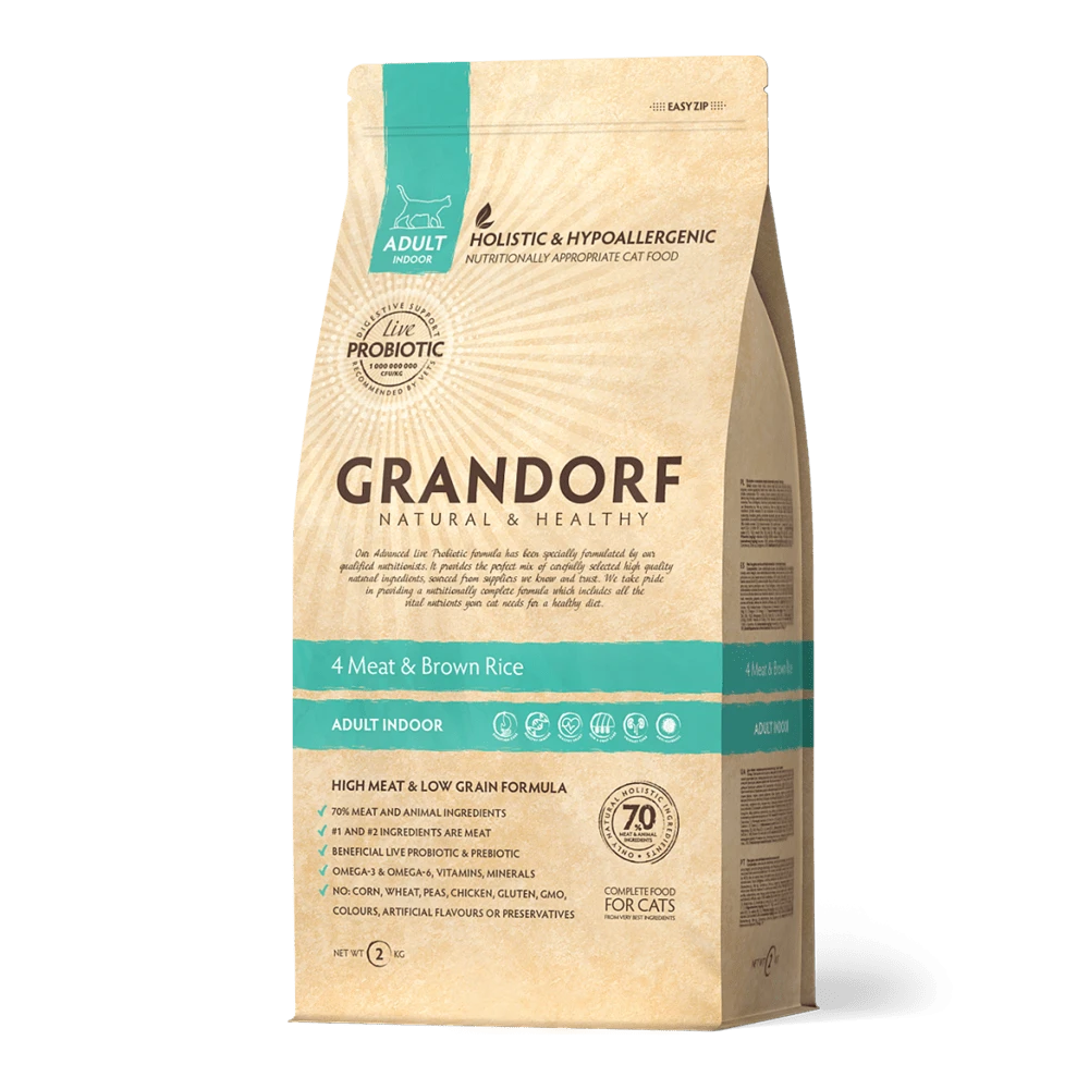 Grandorf 4Meat & Bruine Rijst Adult Indoor - Kattenvoer - 2kg
