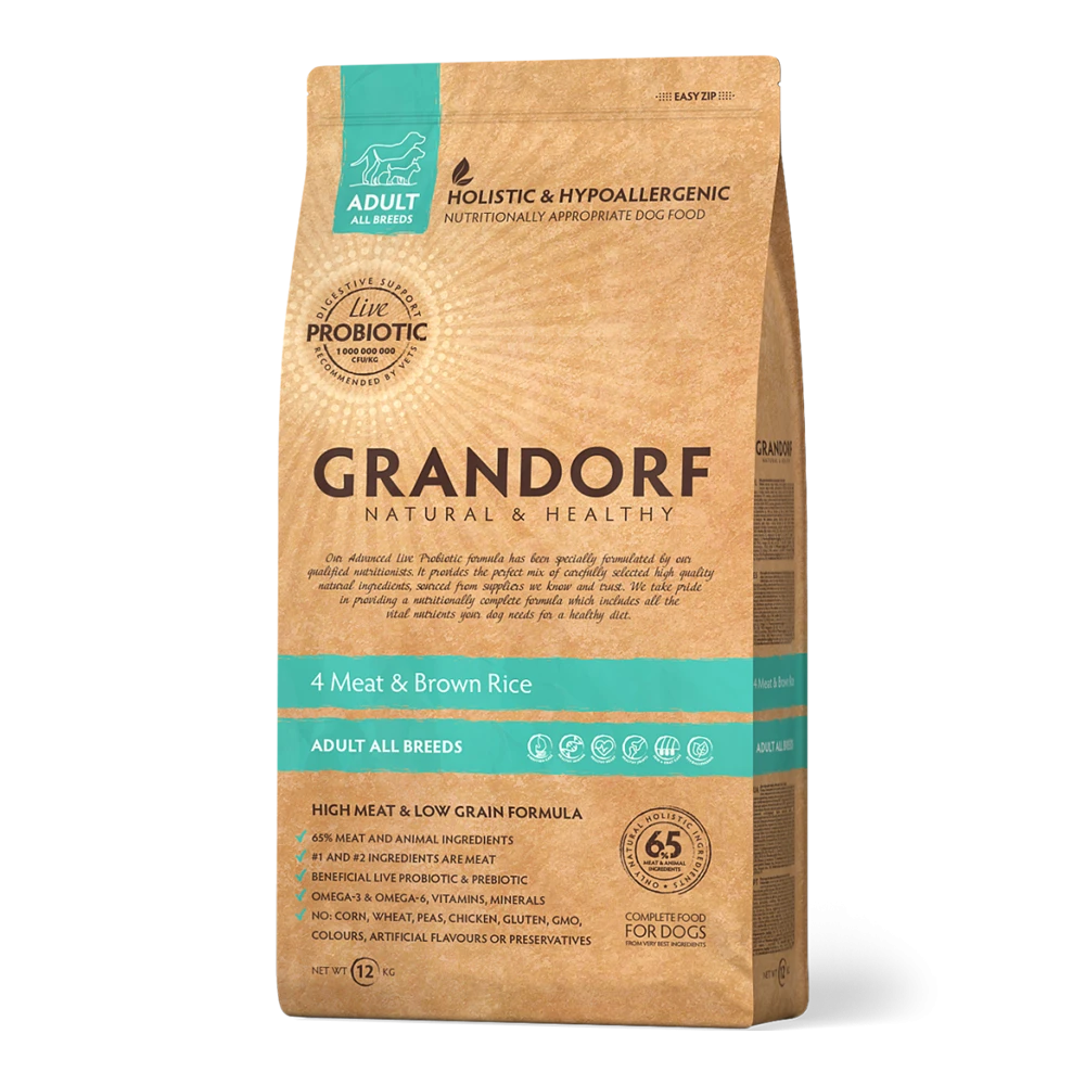 Grandorf Adult - 4 Meat Met Bruine Rijst - 3kg - Hondenvoer