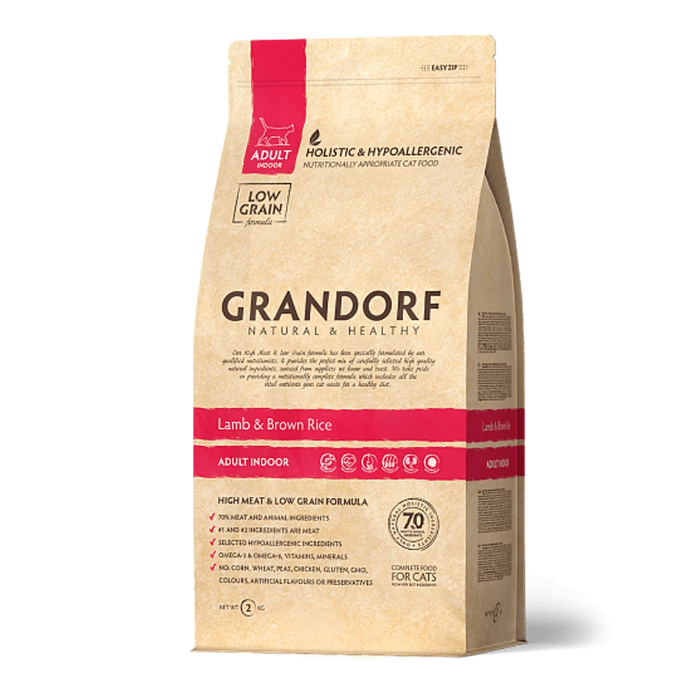 Grandorf Lam & Bruine Rijst Adult Indoor - Kattenvoer - 2kg