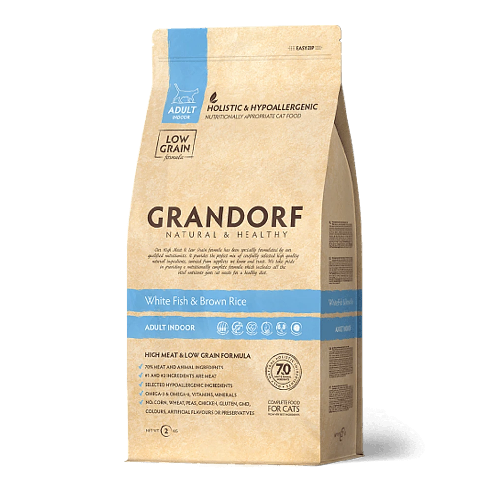Grandorf Witvis & Bruine Rijst Adult Indoor - Kattenvoer - 2kg
