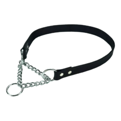 Beeztees Leren Sliphalsband Met Ketting - Zwart - 50 Cm X 20 Mm - Hondenhalsband