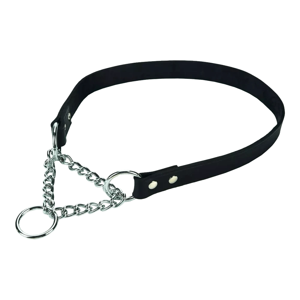 Beeztees Leren Sliphalsband Met Ketting - Zwart - 55 Cm X 25 Mm - Hondenhalsband