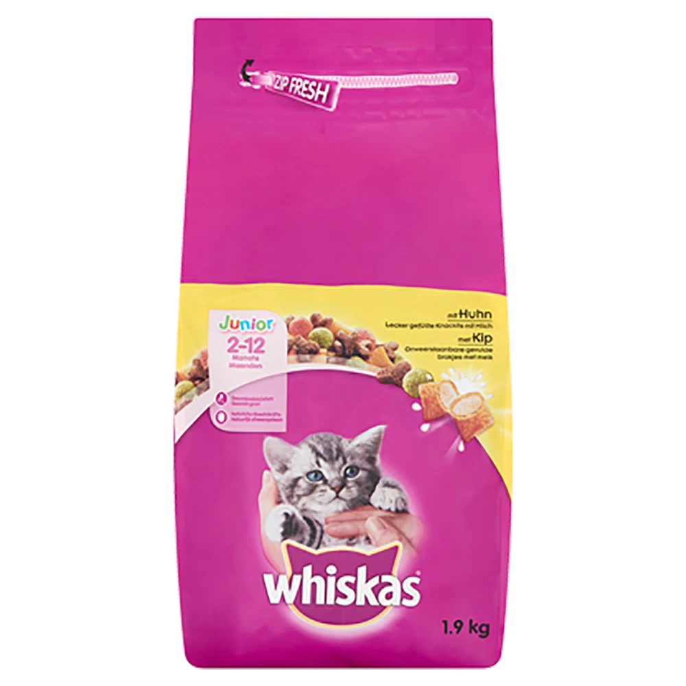 Whiskas Junior Droge Brokjes - Kip & Melk - Kittenvoer - 1,9kg